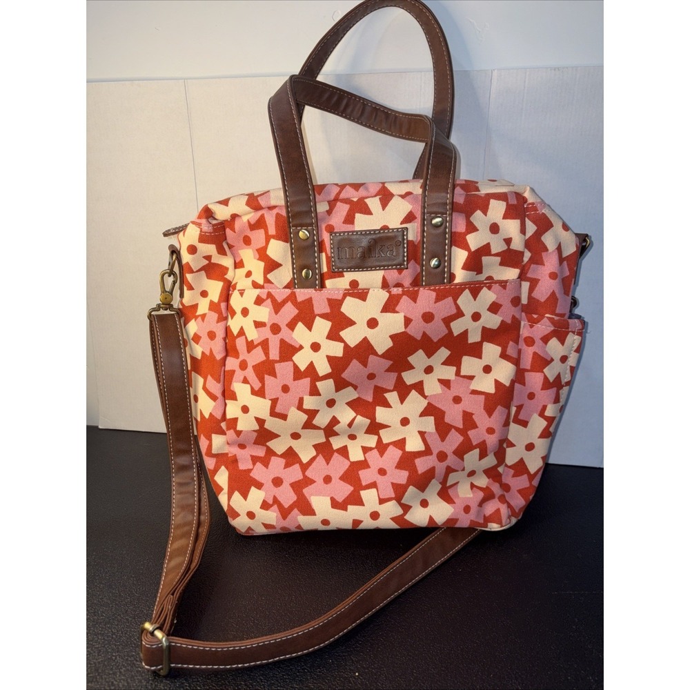 Maika Commuter Tote Bag Orange Solvang Terra Canvas Leather Trim Crossbody Strap